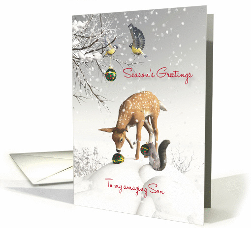 Son Fantasy Fawn Birds Squirrel Christmas balls card (1395514)