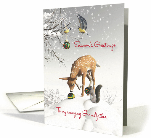 Grandfather Fantasy Fawn Birds Squirrel Christmas balls card (1395532)