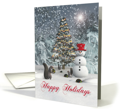 Fantasy Squirrels decorating Christmas tree card (1396012)