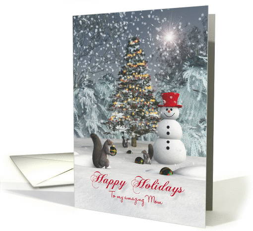 Mom Fantasy Squirrels decorating Christmas tree card (1396032)