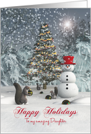 Daughter Fantasy Squirrels decorating Christmas tree card