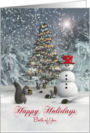 Both of You Fantasy Squirrels decorating Christmas tree card
