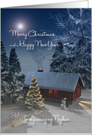 Nephew Fantasy Cottage Christmas Tree Snowscene card