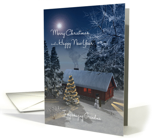 Grandma Fantasy Cottage Christmas Tree Snowscene card (1396218)