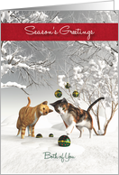 Both of You Fantasy Cats Snowscene Season’s Greetings card