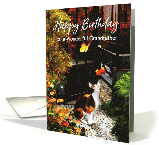 Cat loving butterflies for Grandfather Birthday card (1498216)