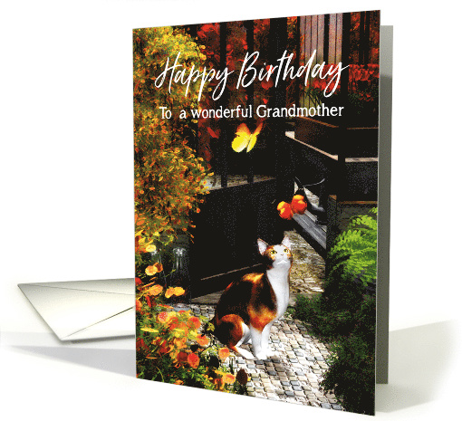 Cat loving butterflies for Grandmother Birthday card (1498222)
