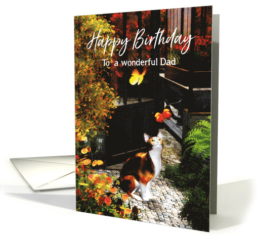 Cat loving butterflies for Dad Birthday card (1498234)