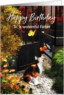 Cat loving butterflies for Father Birthday card