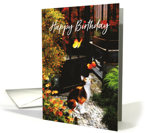 Cat loving butterflies for Cat lover Birthday card (1498242)