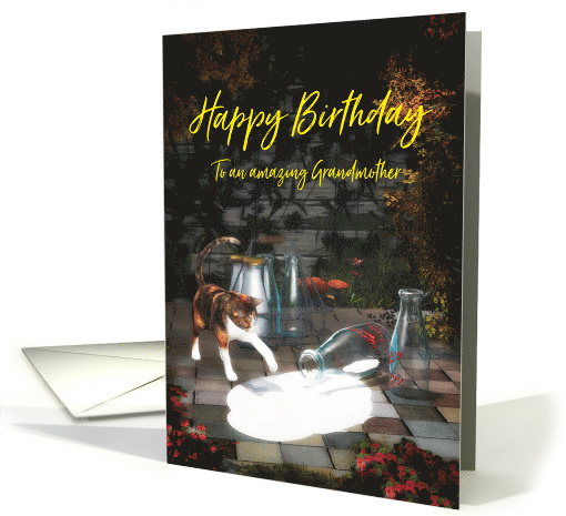 Cat discovering milk for Grandmother Birthday card (1498576)