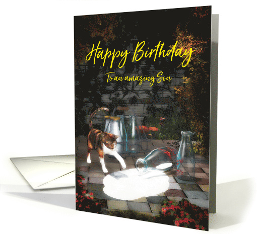 Cat discovering milk for Son Birthday card (1498580)