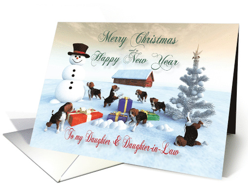 Beagles Christmas New Year Snowscene Daughter and Daughter-in-Law card