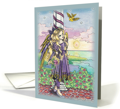 Anastasia Angel In Sunset Lit Garden and Bird Blank card (1108918)