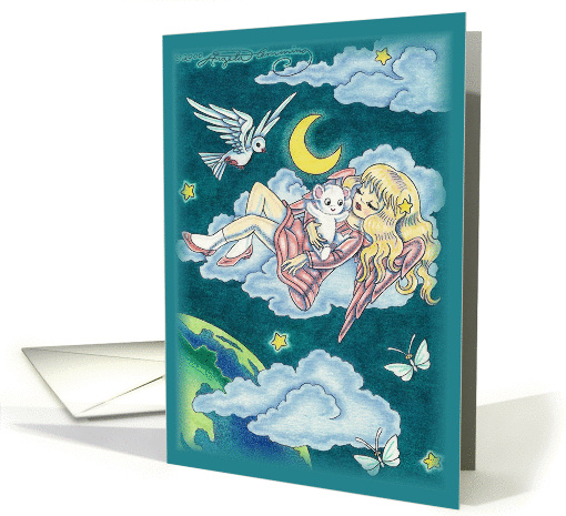 Angelique Angel Sleeping On Cloud With Teddy Bear Blank card (1108948)
