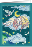 Angelique Angel Sleeping On Cloud With Teddy Bear Blank Card