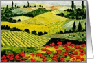 Blank Note Card - Red flowers and Vineyards card