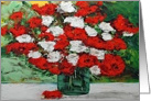 Blank Note Card -Red and White Flowers in a Green Vase card