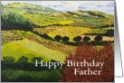 Fields & Hills Landscape with Red Bush - Happy Birthday Father card