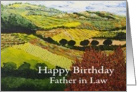 Fields & Hills Landscape with Red Bush - Happy Birthday Father in Law card