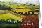 Fields & Hills Landscape with Red Bush-Happy Birthday Uncle card