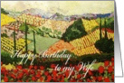 Landscape with trees & red flowers-Happy Birthday Wife card