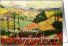 Landscape with trees & red flowers-Happy Birthday Granddaughter card