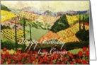Landscape with trees & red flowers-Happy Birthday Cousin card