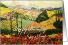 Landscape with trees & red flowers-Happy Birthday Aunt card