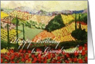 Landscape with trees & red flowers-Happy Birthday Grandmother card