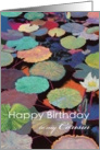 White water lily and multi-colored pods-Happy Birthday Cousin card