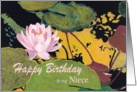 Pink Water Lily & Green Pods - Happy Birthday Niece card