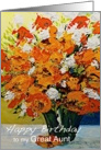 Red,White,Orange Flowers in a Vase - Happy Birthday Great Aunt card