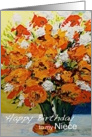 Red,White,Orange Flowers in a Vase - Happy Birthday Niece card