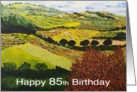 Happy 85th Birthday - Hills, Fields and Vineyards with Red Bush card