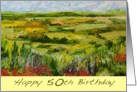 Happy 50th Birthday - Landscape and Red Wildflowers card