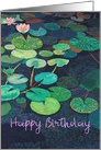 Happy Birthday - Pink Waterlilies and Green Pods card