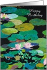 Happy Birthday - Pink Waterlilies in a Pond card