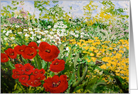 All Occasion Blank Note Card - Colorful Garden with Red Poppies card