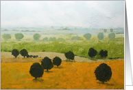 Blank Note Card - Orange Fields, Green Fields in a Fog card