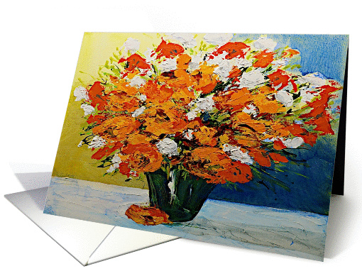 Blank Note Card -White, Orange, Flowers in a Vase card (1114838)