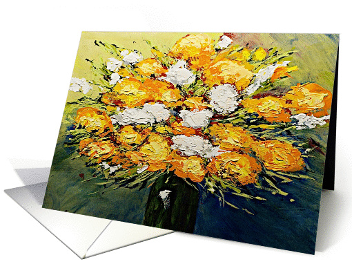 Blank Note Card- White, Yellow Flowers card (1114846)