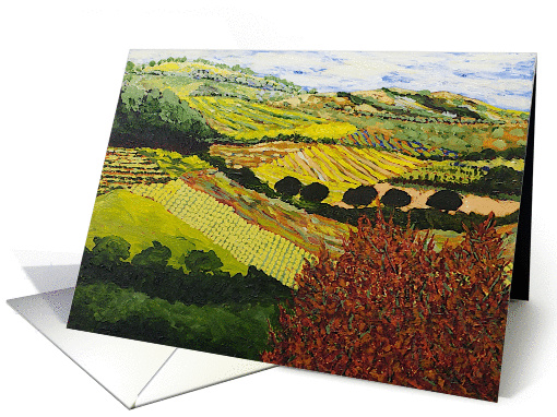 Blank Note Card -Red Bush and Vineyards card (1114980)