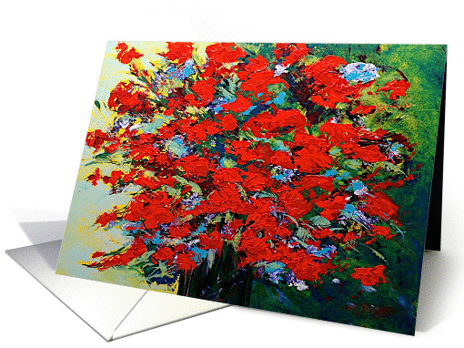 Blank Note Card - Red Flowers in a Black Vase card (1115126)
