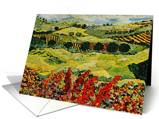 All Occasion Blank Note Card - Red Wildflowers Green Fields card