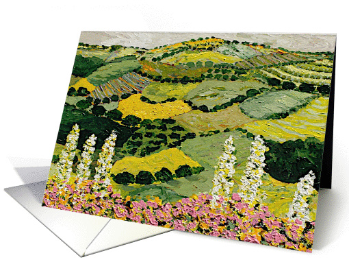 All Occasion Blank Note Card - Pink and White Flowers and Fields card