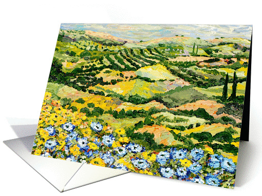 All Occasion Blank Note Card - Blue & Yellow Flowers and Hills card