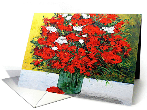 Valentine Day - Red and White Flowers on White Table card (1115900)