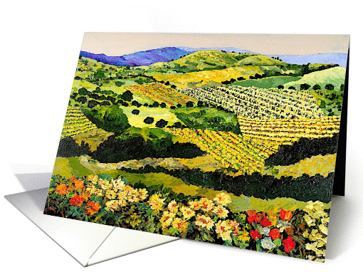 Happy Birthday - Red/Yellow Flowers and Vineyards card (1116052)