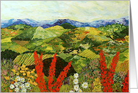 Happy Birthday - Looking over Red Flowers to Vineyards card